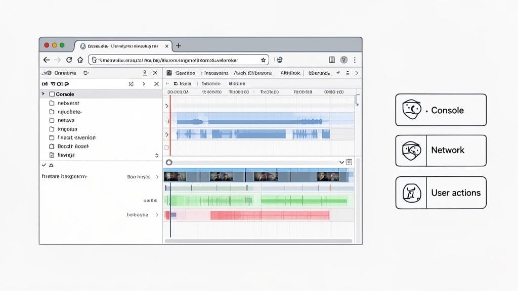 Screenshot of a web browser's developer console with performance monitoring and recording features displayed.